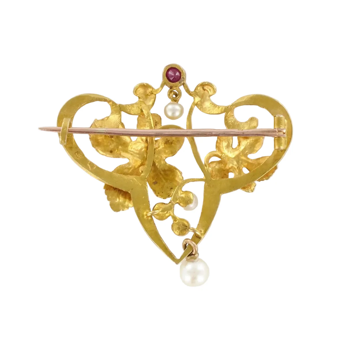 Broche Épingle en or jaune, perles et rubis - Image 3