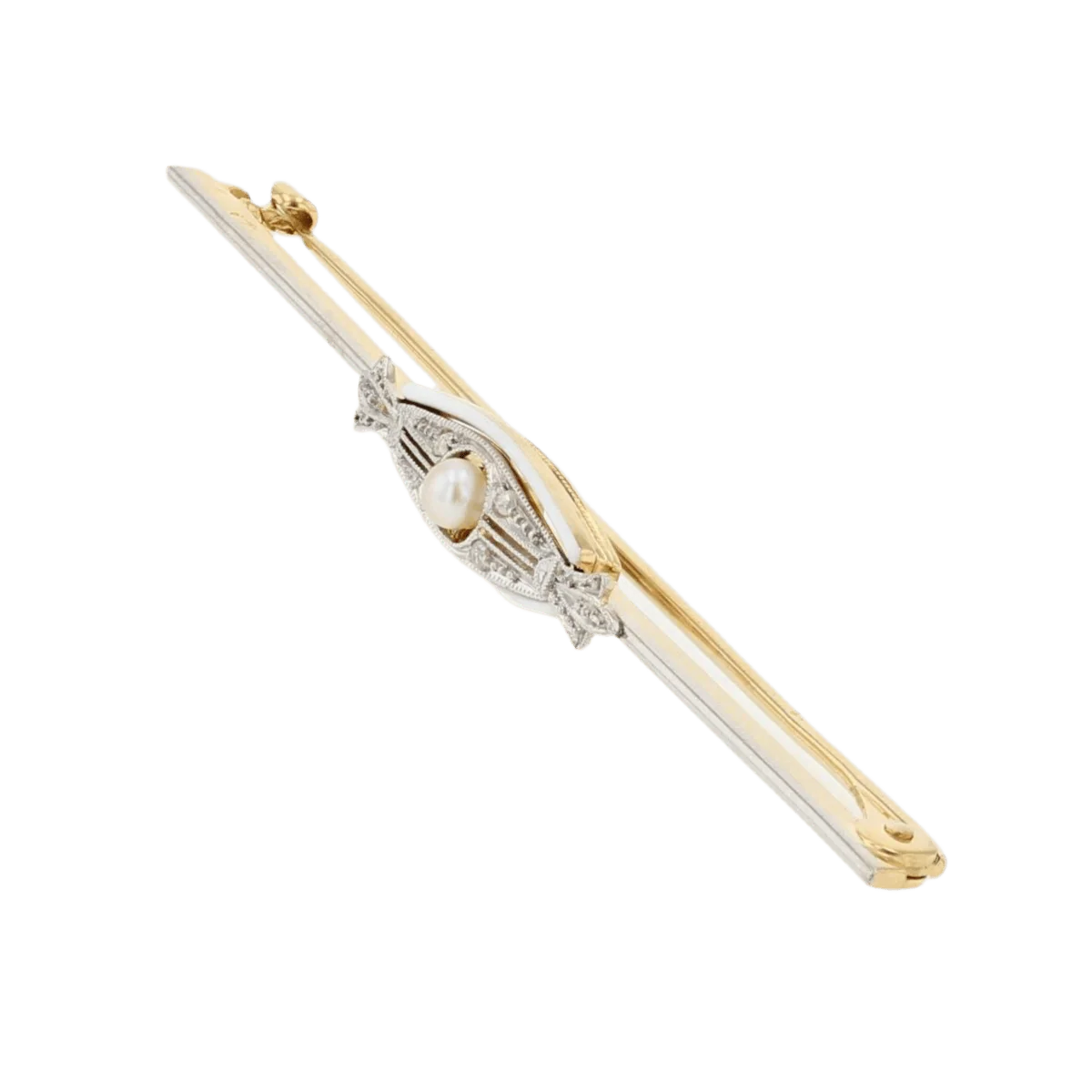 Broche Barrette en or jaune, perle, émail et diamants - Image 4