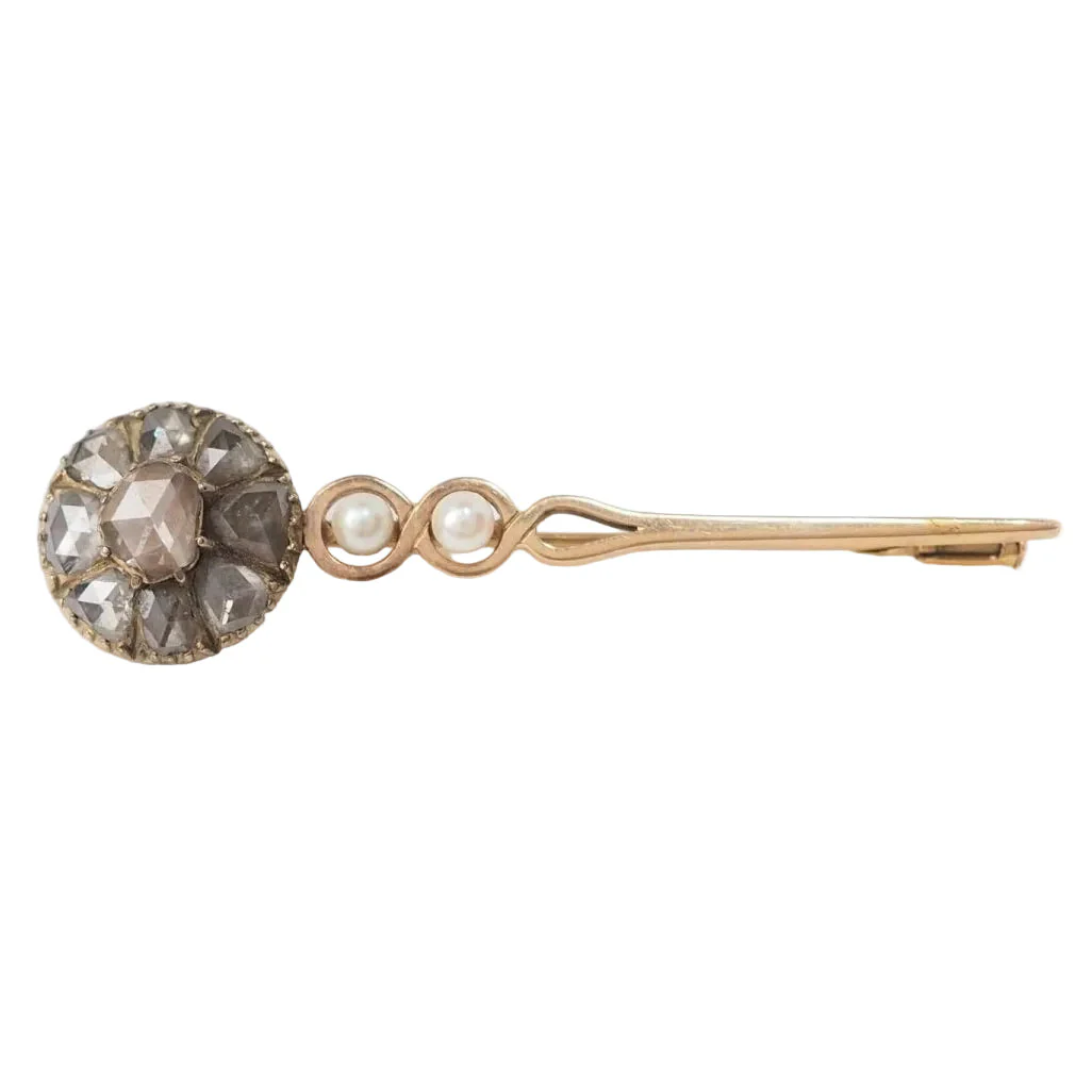 Broche Barrette en or jaune, perle de culture et diamants
