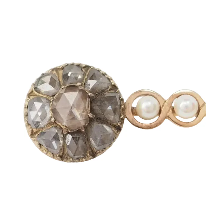 Broche Barrette en or jaune, perle de culture et diamants - Image 2