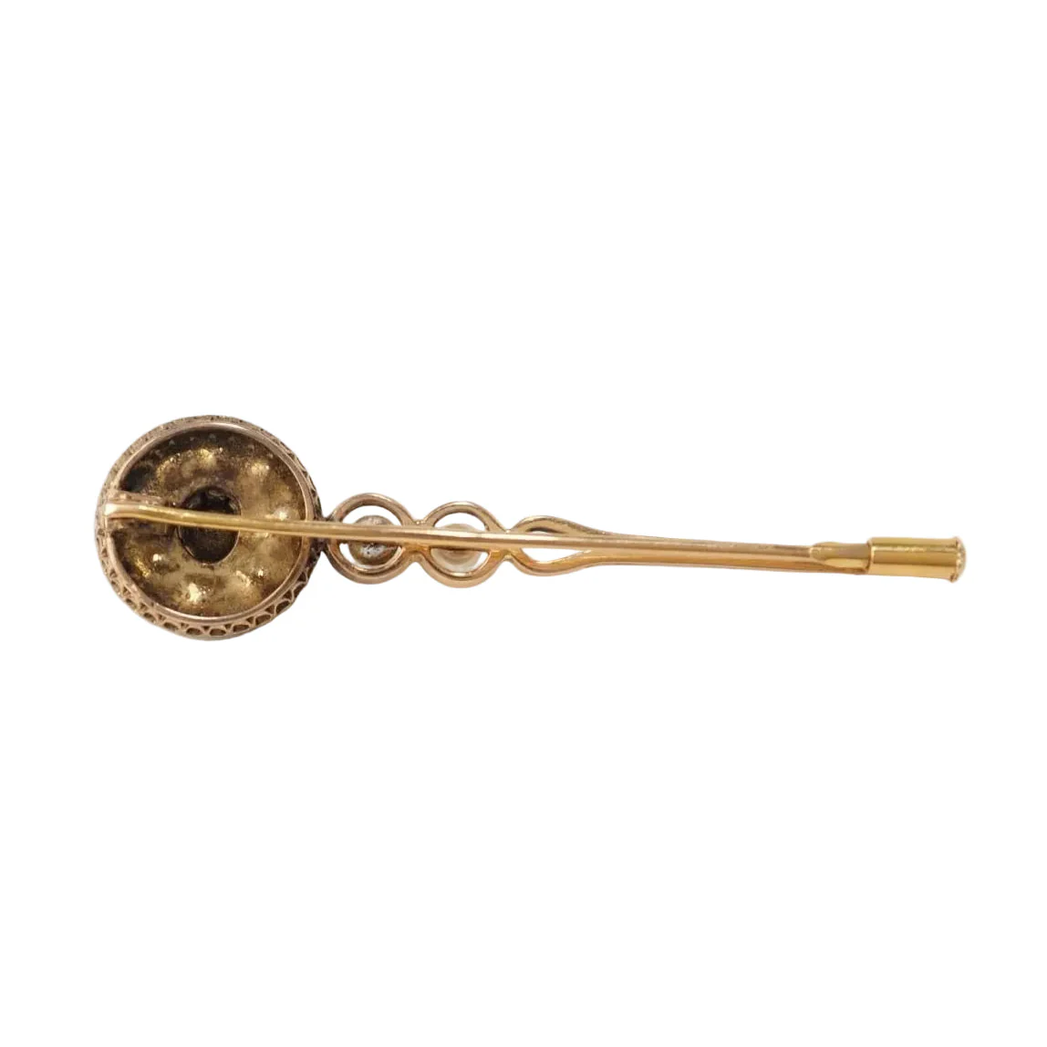 Broche Barrette en or jaune, perle de culture et diamants - Image 3