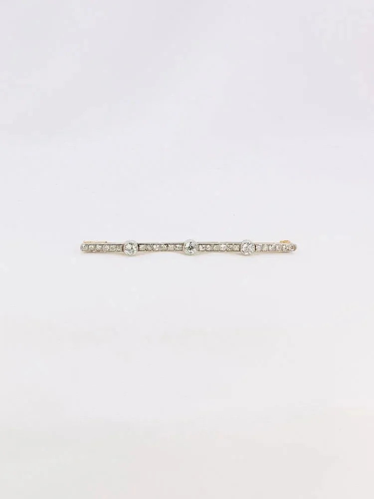 Broche barrette ancienne en or, platine et diamants