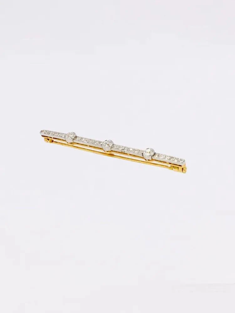 Broche barrette ancienne en or, platine et diamants - Image 3