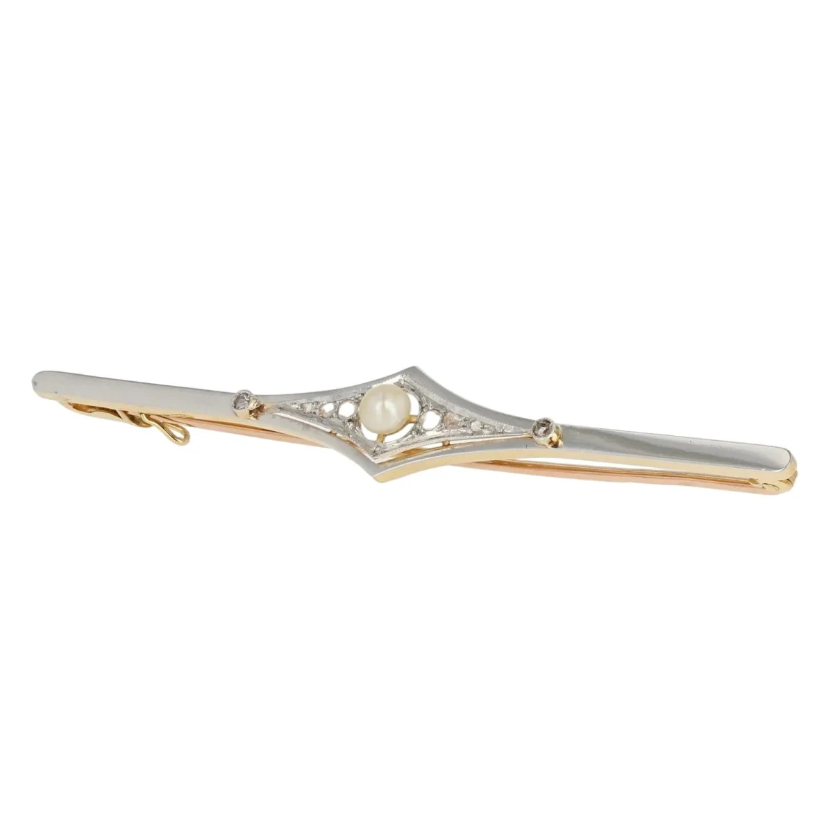 Broche Barrette en or blanc, or jaune, perle et diamants