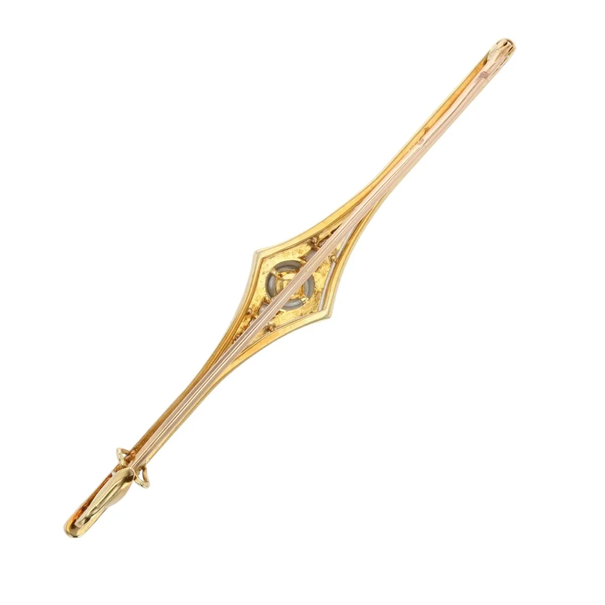 Broche Barrette en or blanc, or jaune, perle et diamants - Image 4