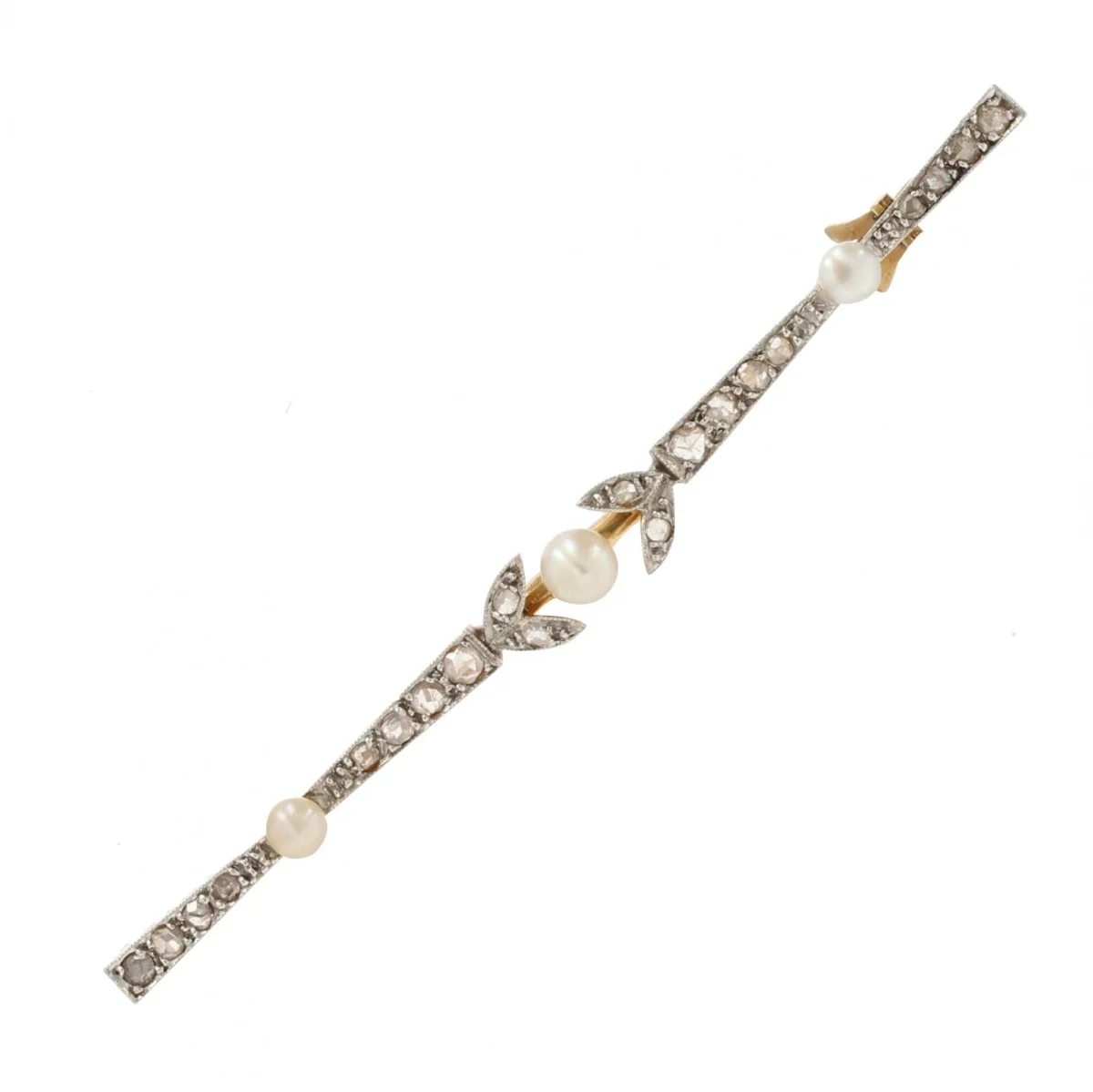 Broche Barrette en or jaune, platine et diamants