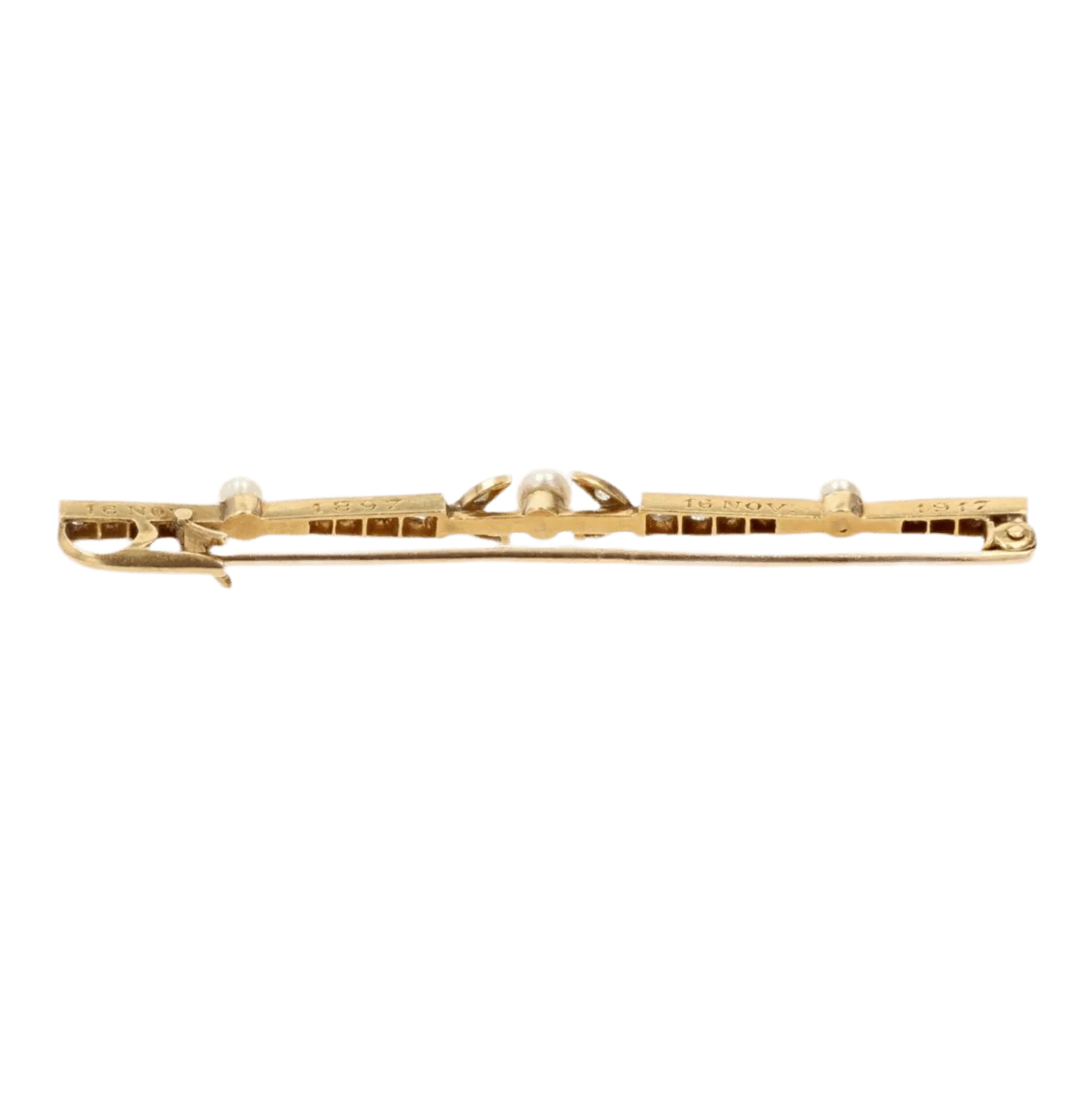 Broche Barrette en or jaune, platine et diamants - Image 4