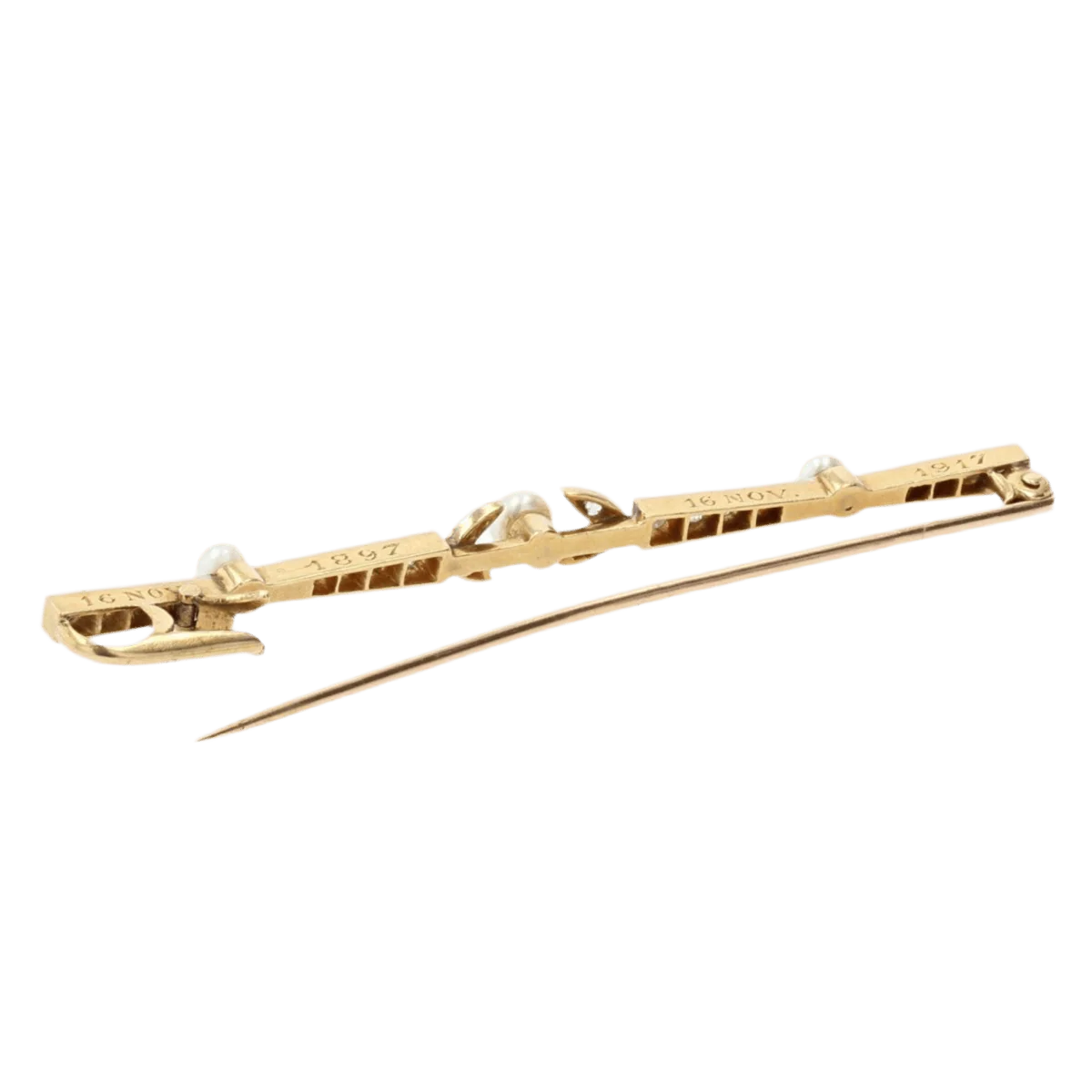 Broche Barrette en or jaune, platine et diamants - Image 5