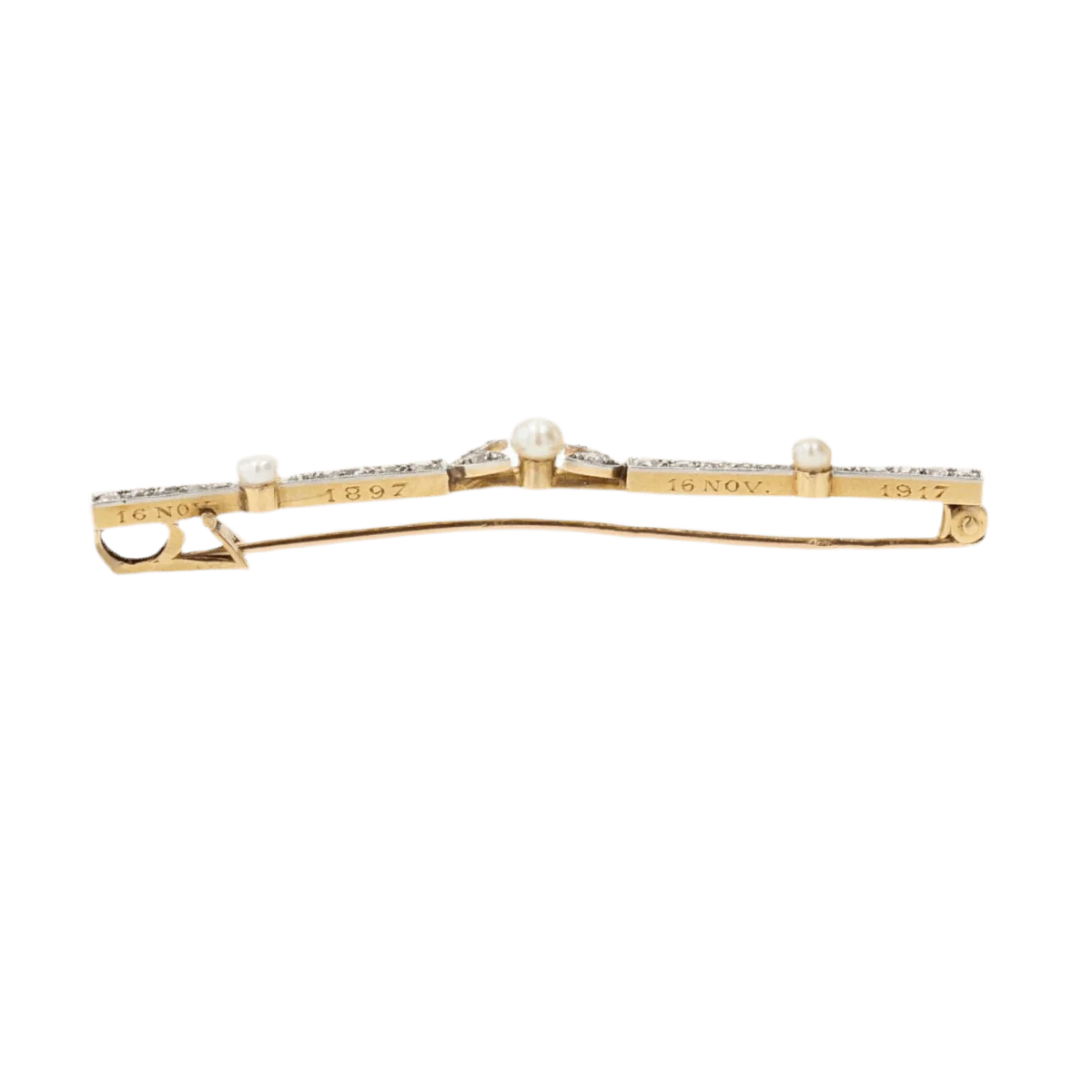 Broche Barrette en or jaune, platine et diamants - Image 6