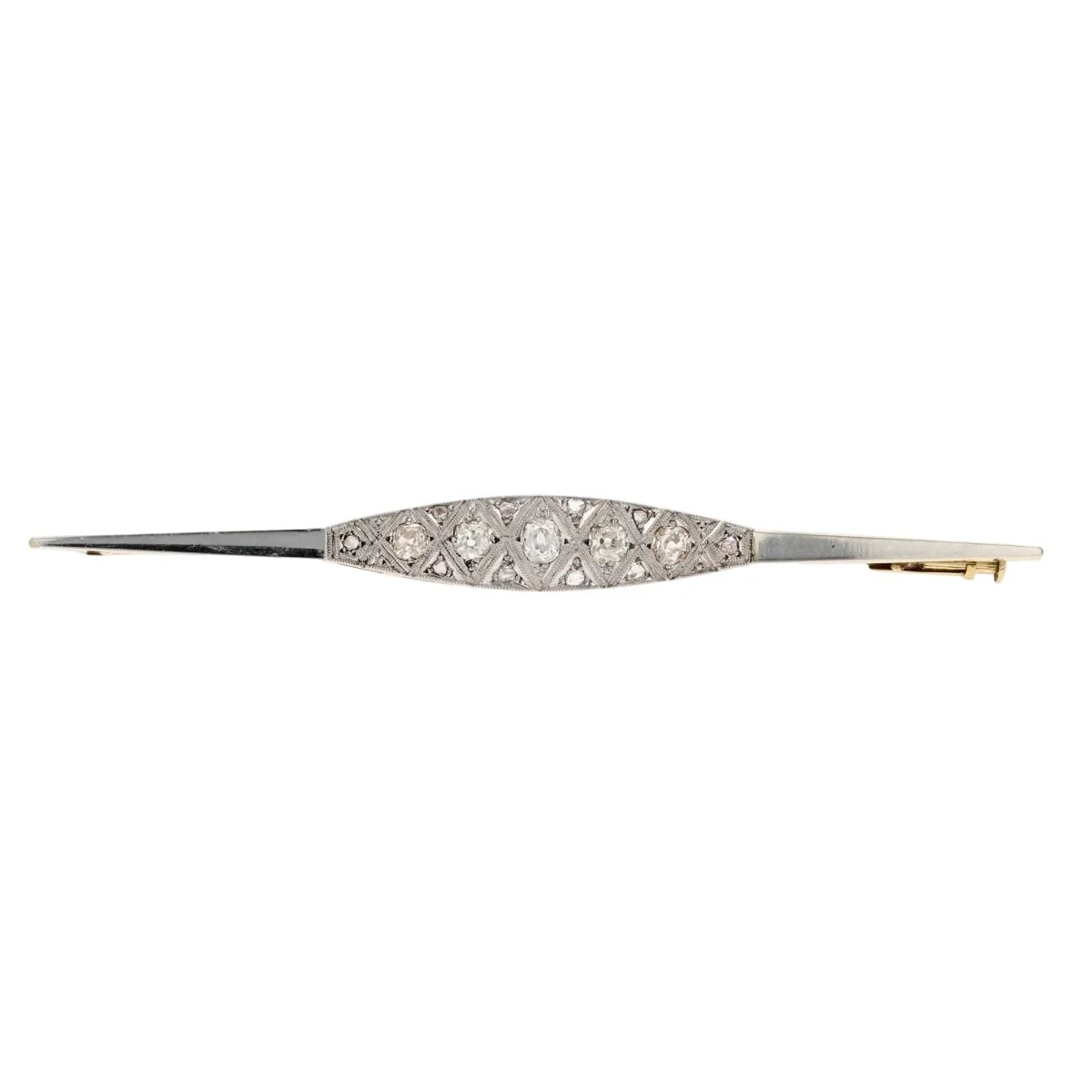 Broche Barrette en or jaune, platine et diamants