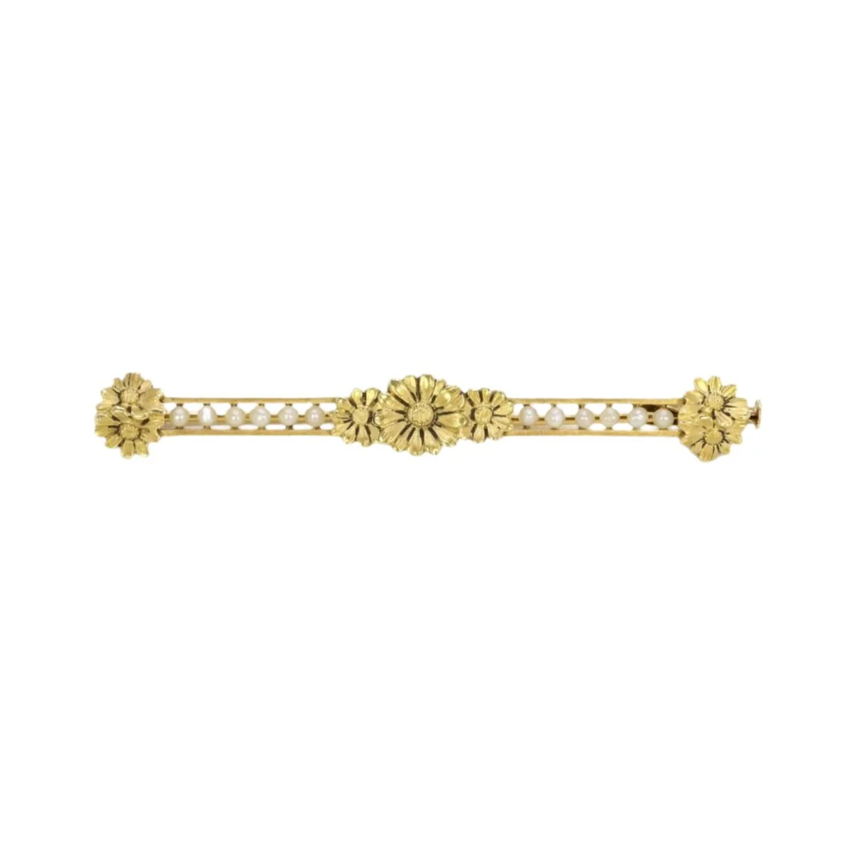 Broche barrette Art Nouveau or jaune perles fines