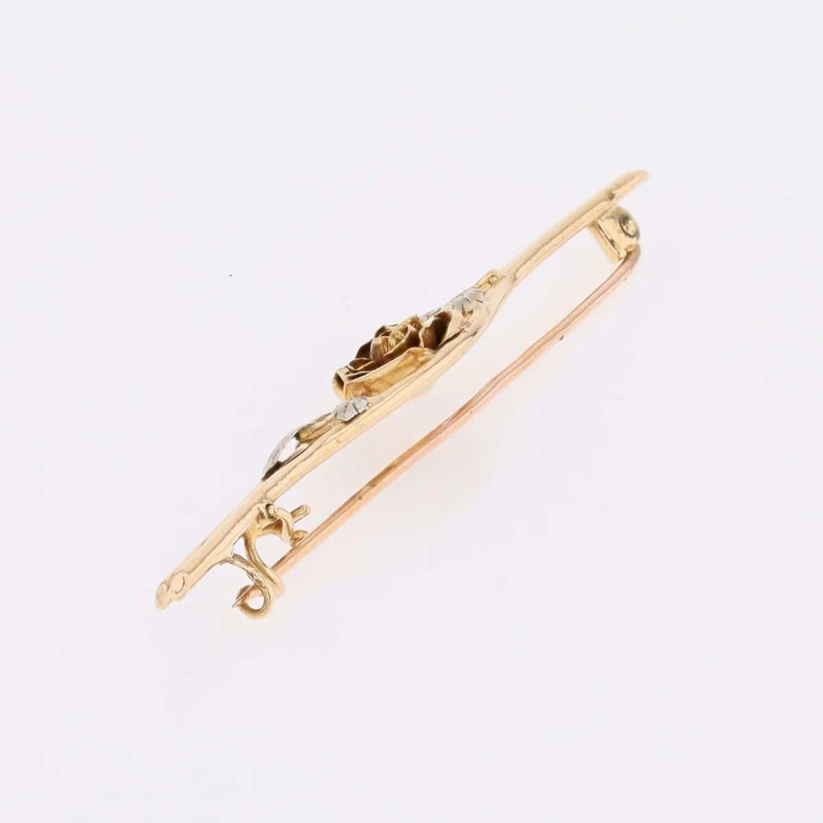 Broche barrette bouton de rose en or jaune et or blanc - Image 4