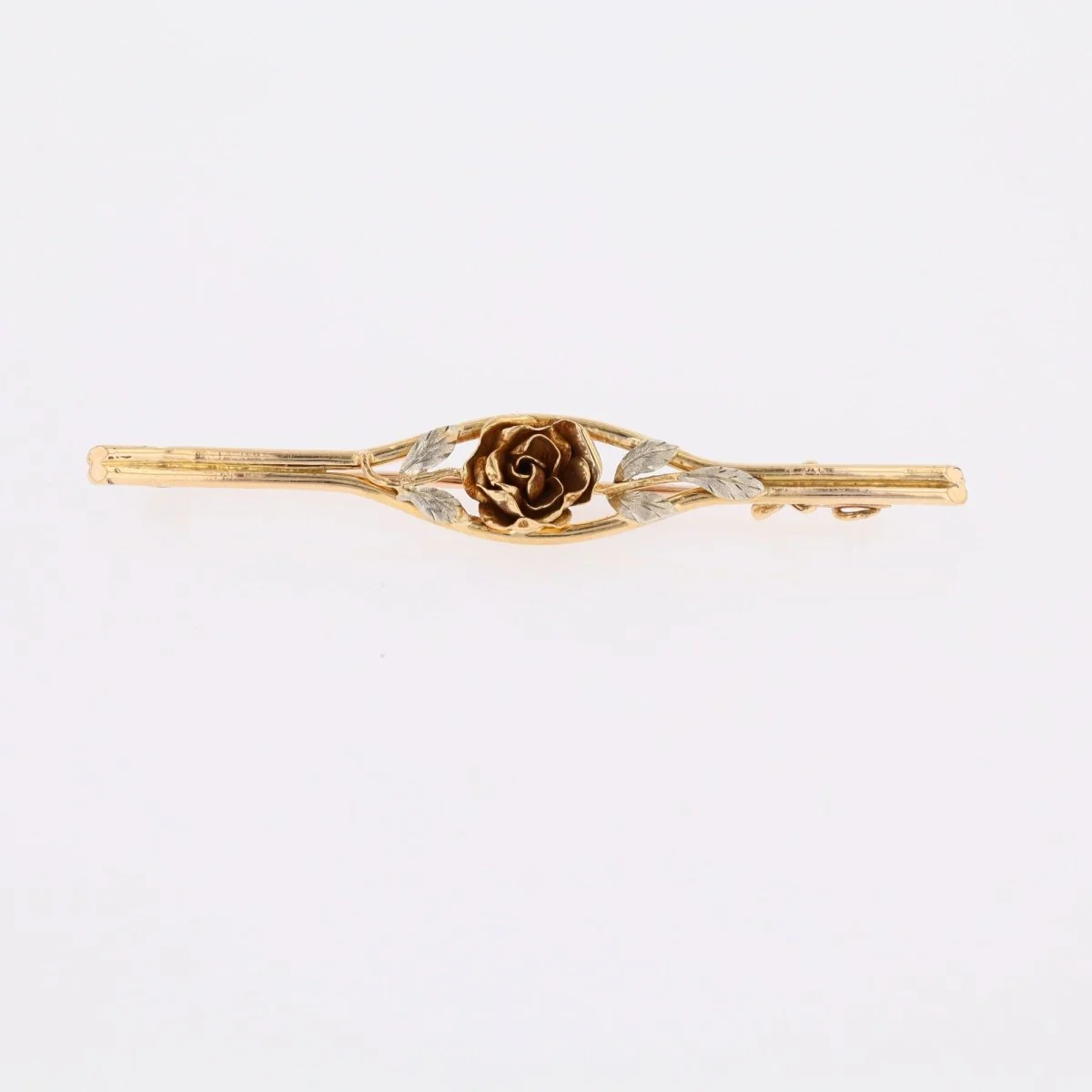 Broche barrette bouton de rose en or jaune et or blanc - Image 5