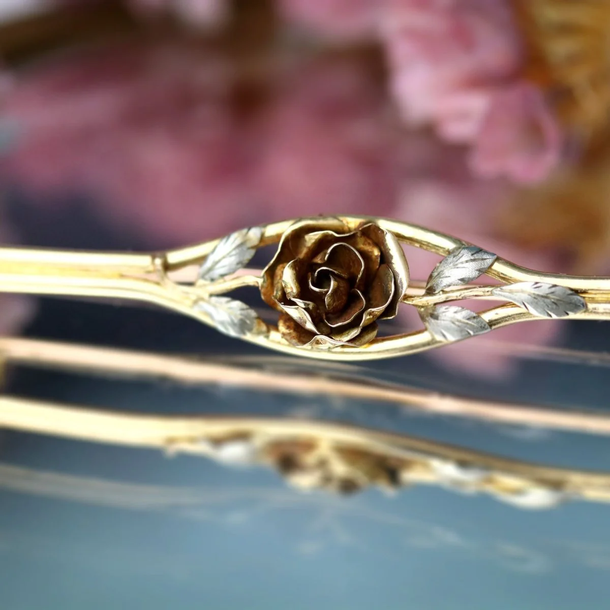 Broche barrette bouton de rose en or jaune et or blanc - Image 7