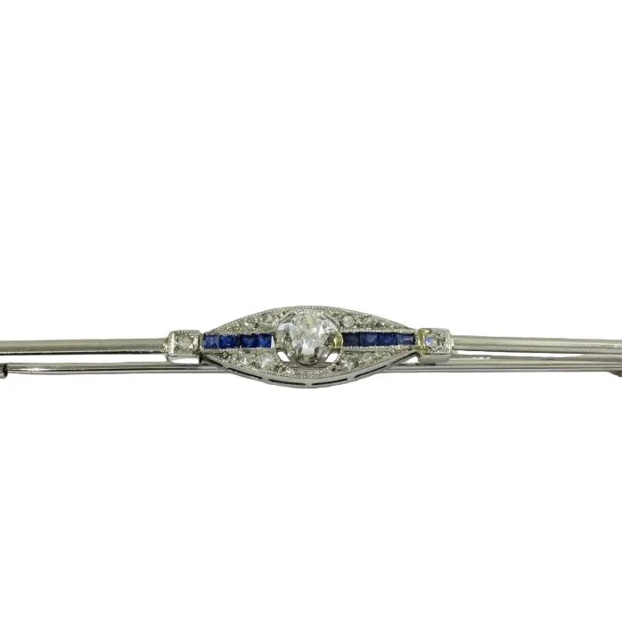 Broche Barrette en or blanc, saphirs et diamants