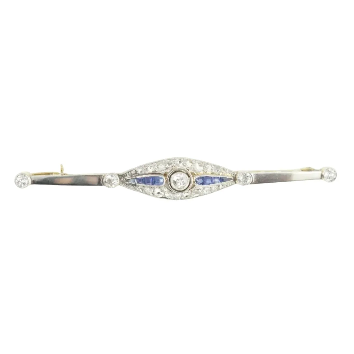Broche Barrette en or jaune, or blanc, saphirs et diamants