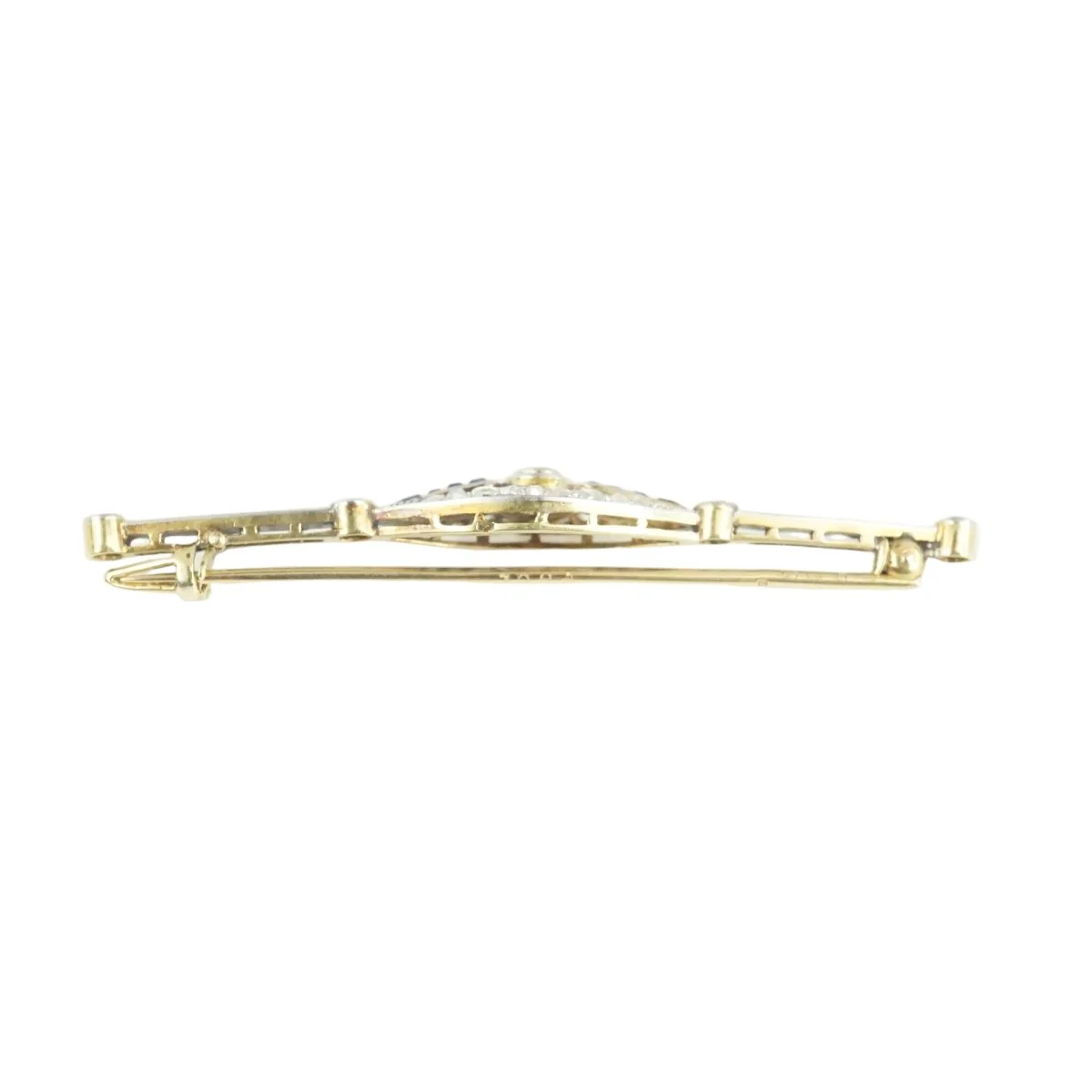 Broche Barrette en or jaune, or blanc, saphirs et diamants - Image 3