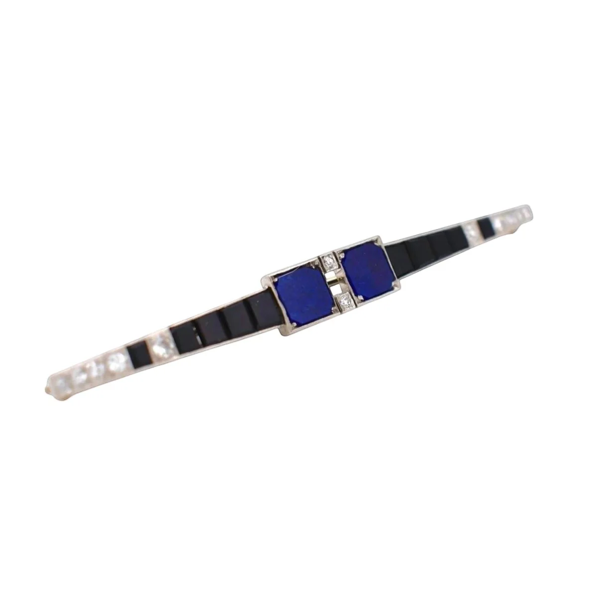 Broche Barrette en platine, lapis-lazuli, onyx et diamants - Image 3