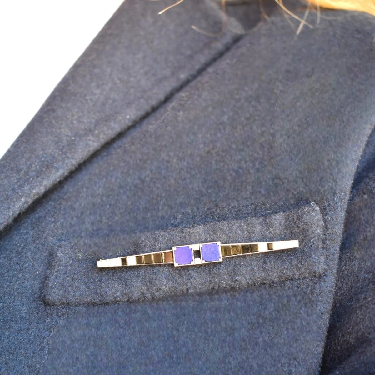 Broche Barrette en platine, onyx, lapis-lazuli et diamants - Image 2