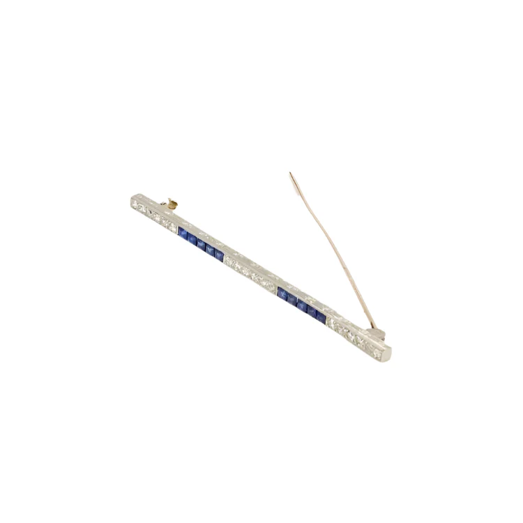 Broche barrette en platine, saphirs et diamants - Image 5