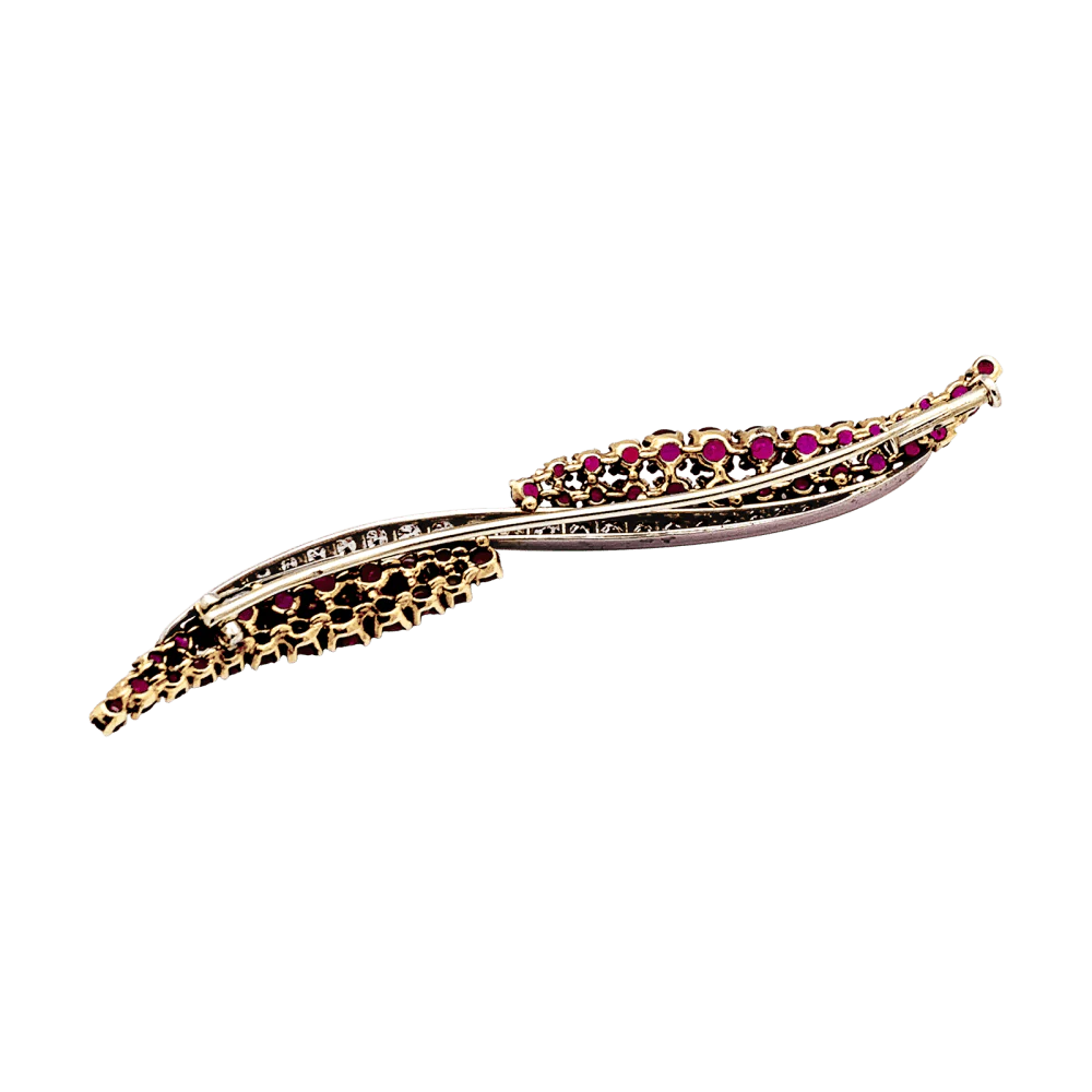 Broche Barrette en or jaune, platine, rubis et diamants - Image 4
