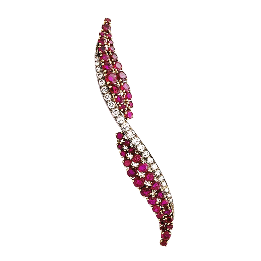 Broche Barrette en or jaune, platine, rubis et diamants - Image 5