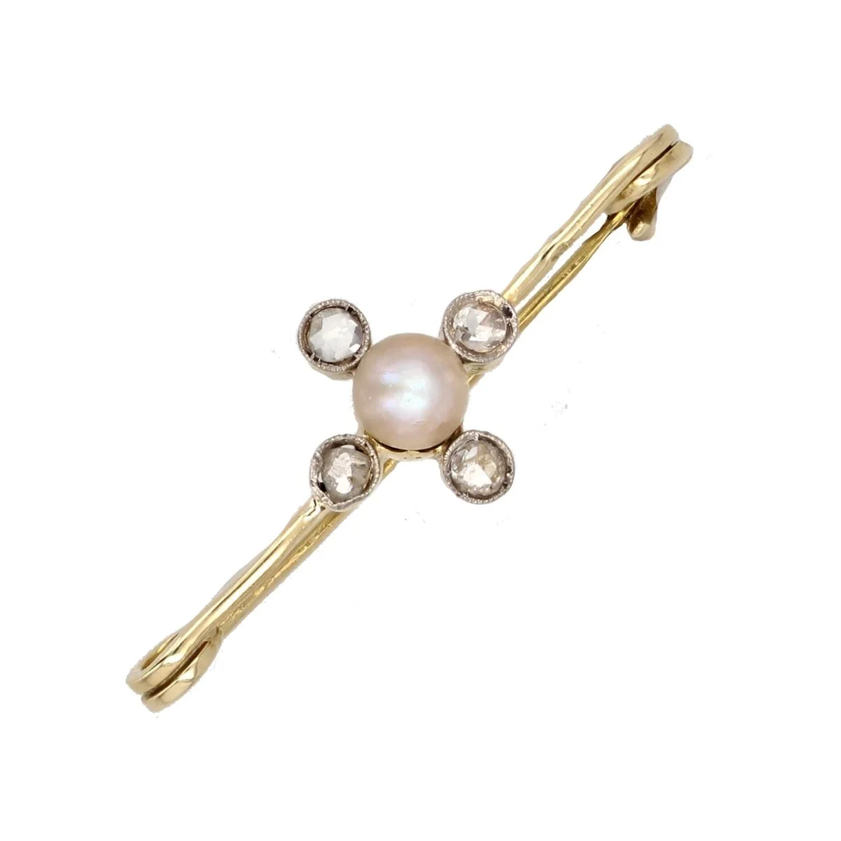 Broche Barrette en or jaune, perle et diamants