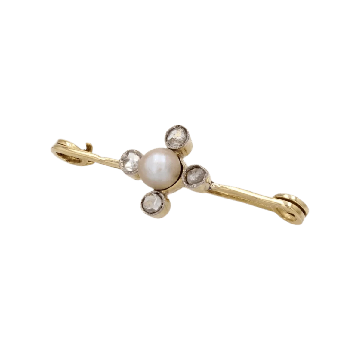 Broche Barrette en or jaune, perle et diamants - Image 3