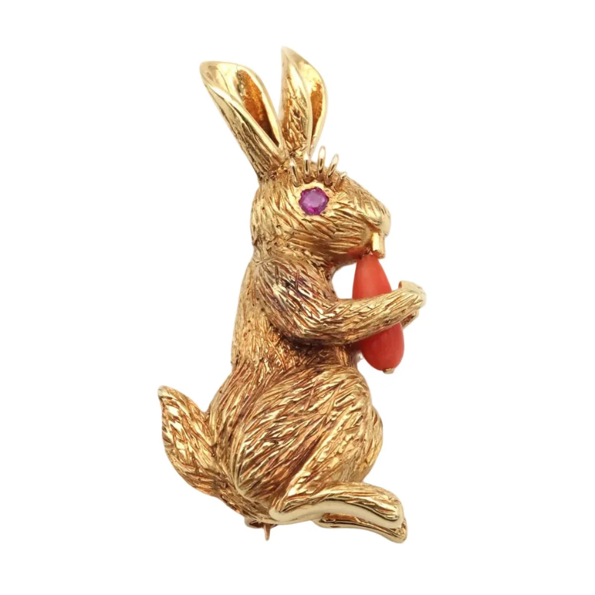Broche Épingle en or jaune, corail et rubis