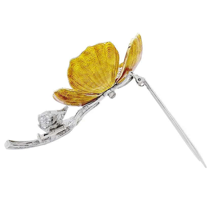 Broche BOUCHERON "Eglantine" en or blanc, platine, émail et diamants - Image 4