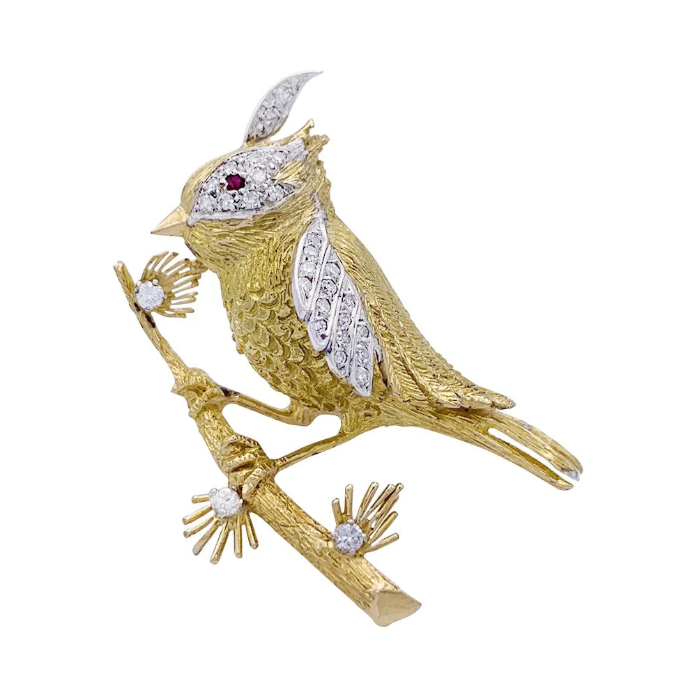 Broche Boucheron, "Oiseau sur sa branche", or jaune, platine