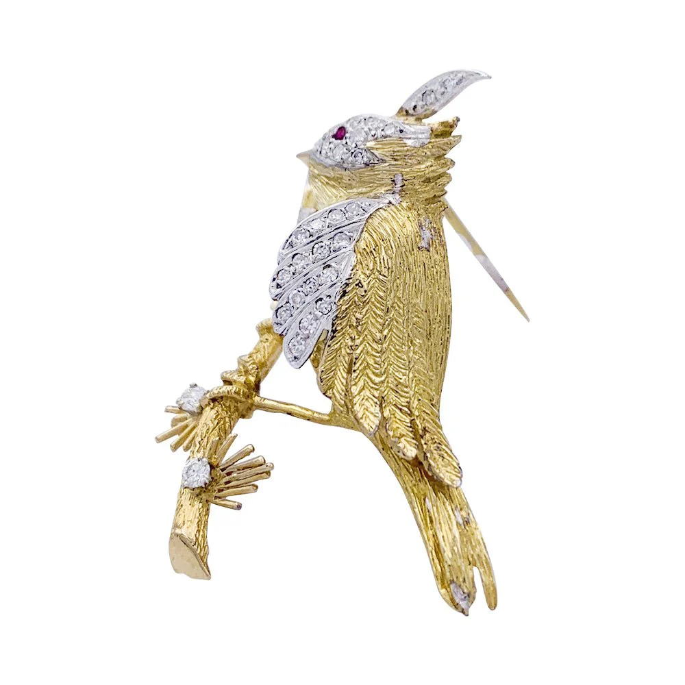 Broche Boucheron, "Oiseau sur sa branche", or jaune, platine - Image 2