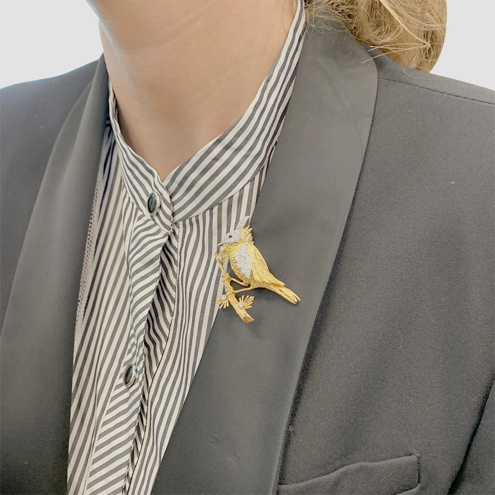 Broche Boucheron, "Oiseau sur sa branche", or jaune, platine - Image 5