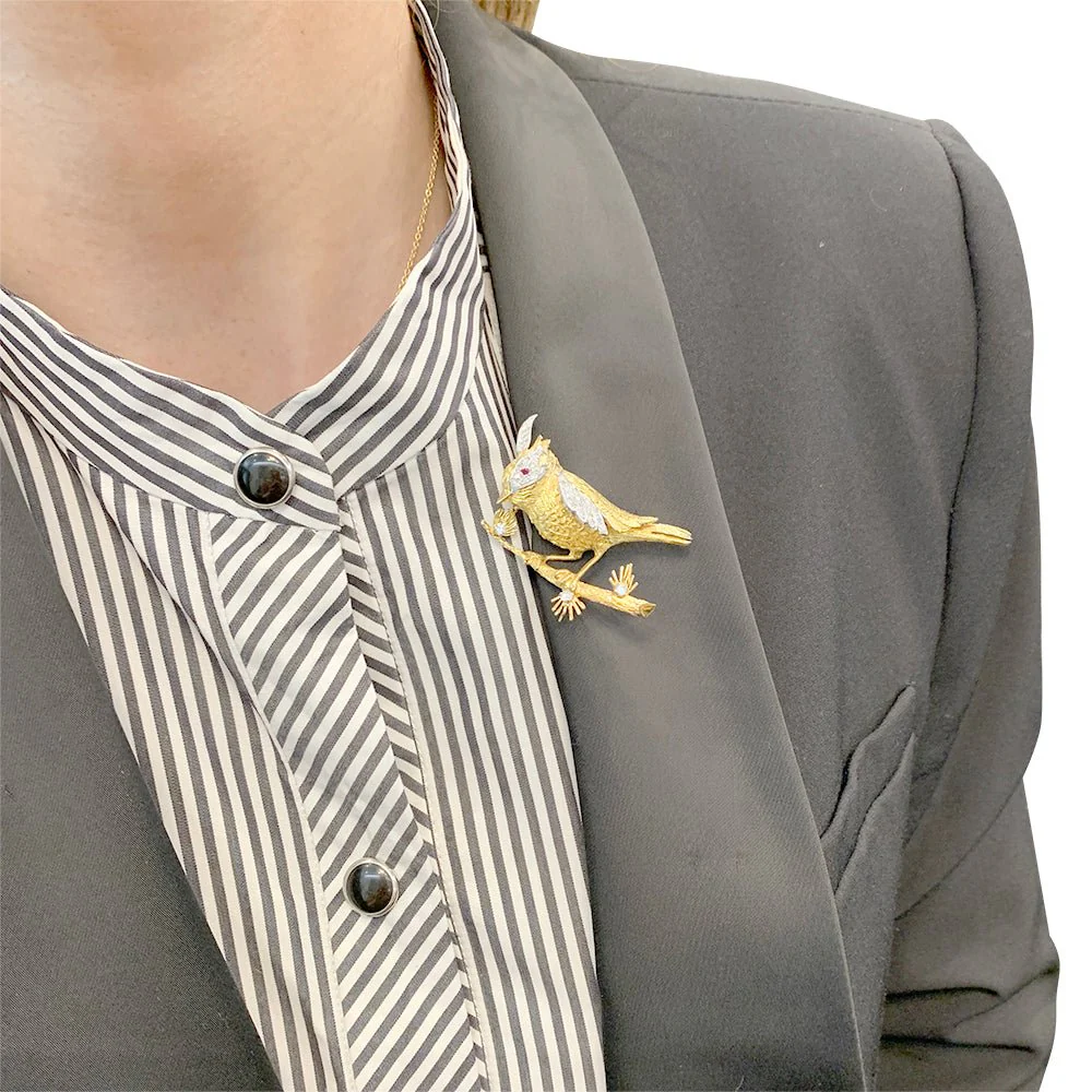 Broche Boucheron, "Oiseau sur sa branche", or jaune, platine - Image 7