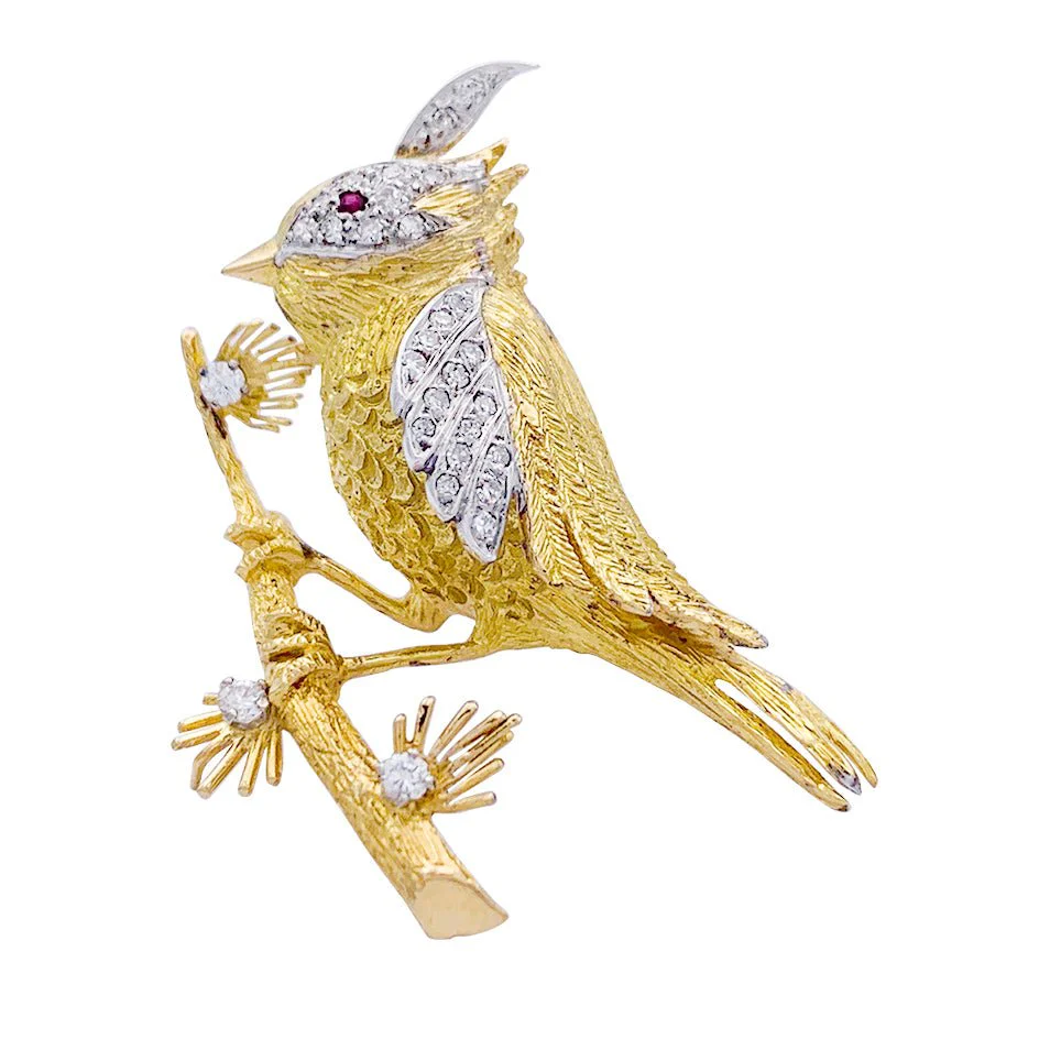 Broche Boucheron, "Oiseau sur sa branche", or jaune, platine - Image 8