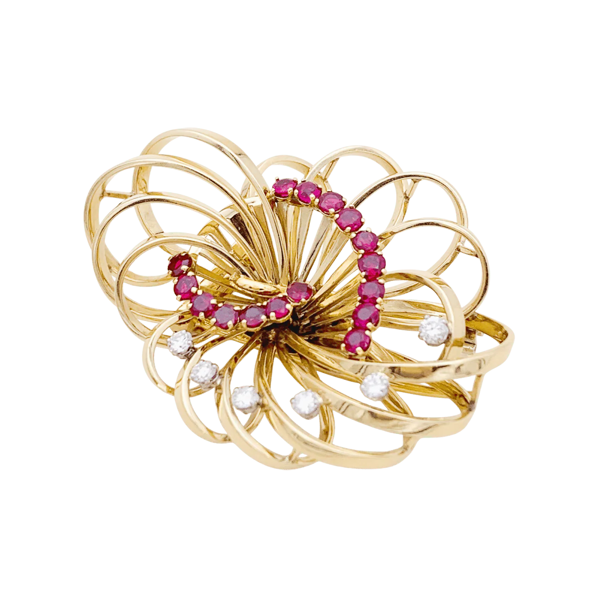 Broche BOUCHERON en or jaune, platine, rubis et diamants. - Image 3