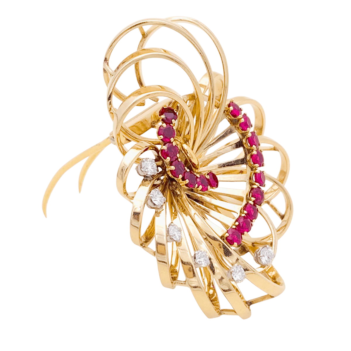 Broche BOUCHERON en or jaune, platine, rubis et diamants. - Image 5