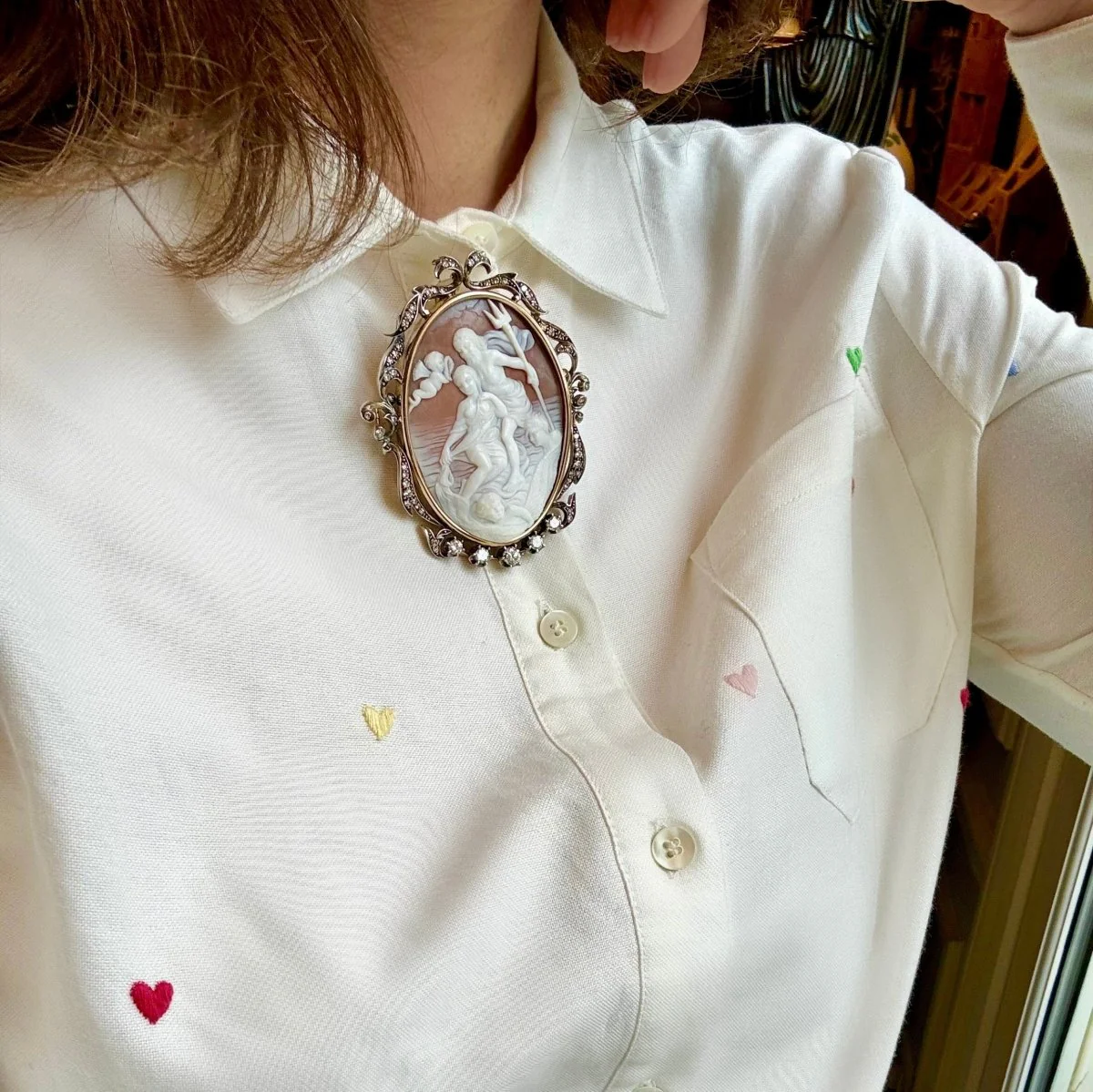Broche Épingle en or blanc, argent et diamants - Image 2