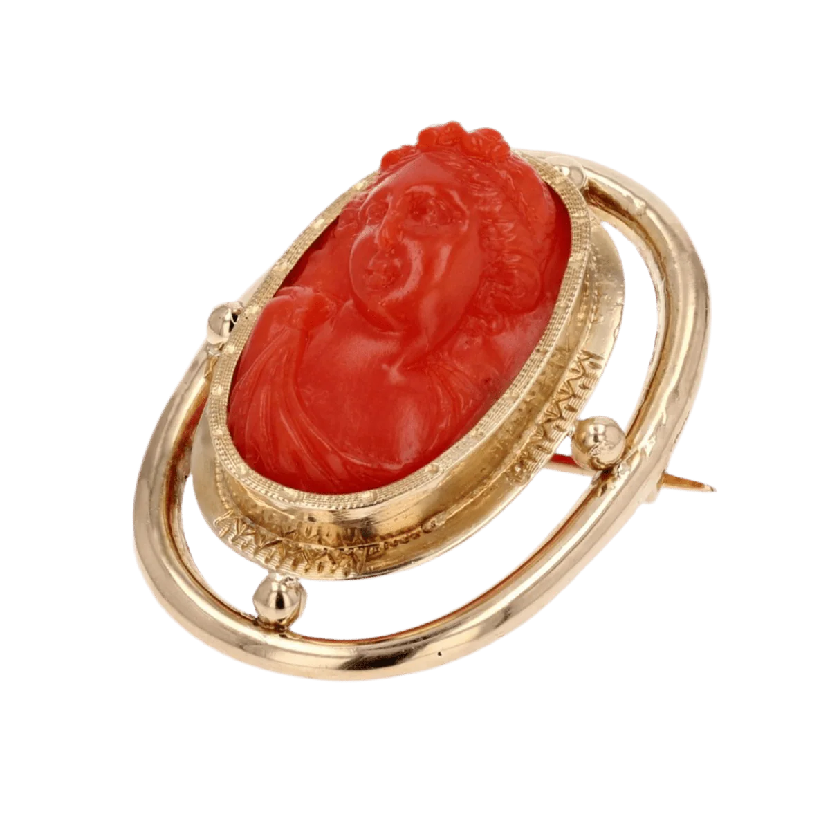 Broche Camée en or jaune et corail - Image 3