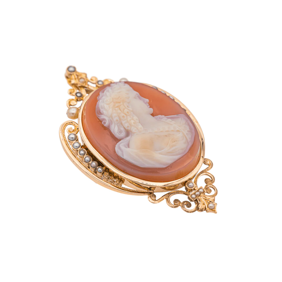Broche en or rose, camée, agate et perles - Image 4