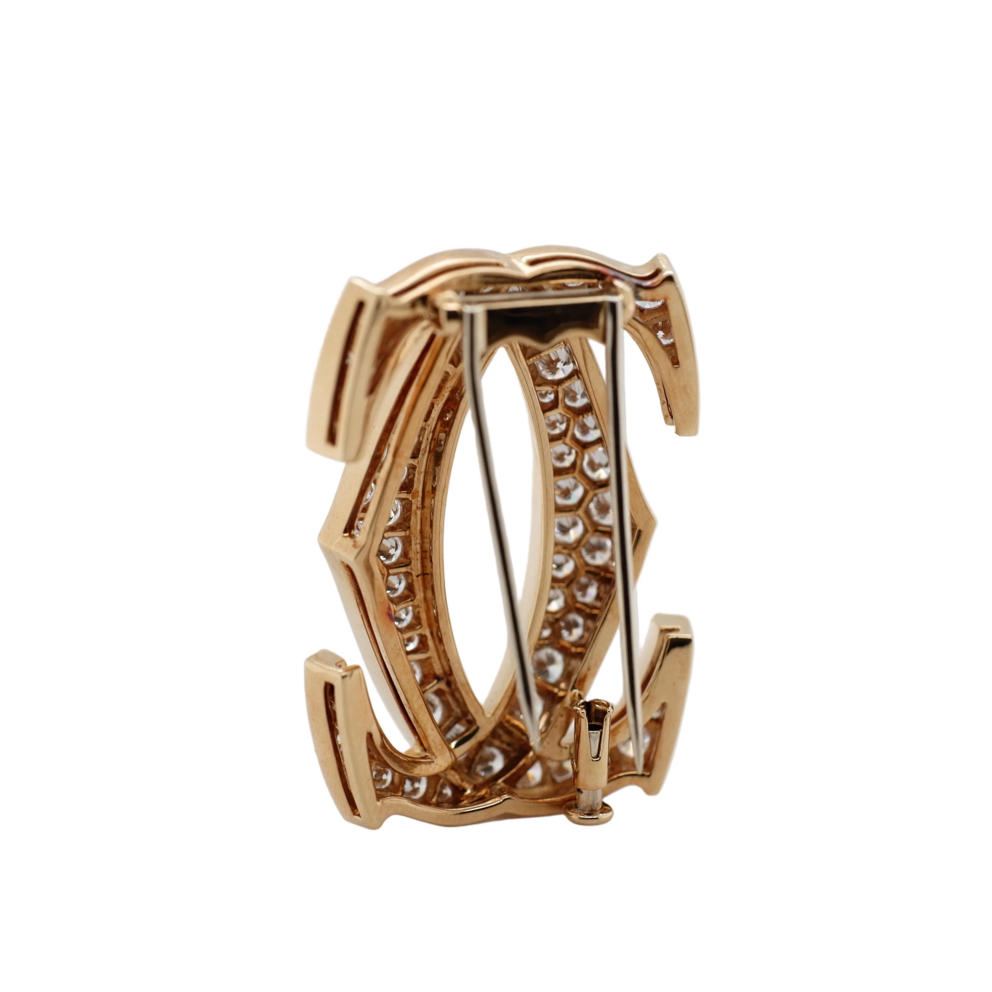 Cartier - Broche Vintage - Motif Double C - Or jaune et Diamants - Image 3