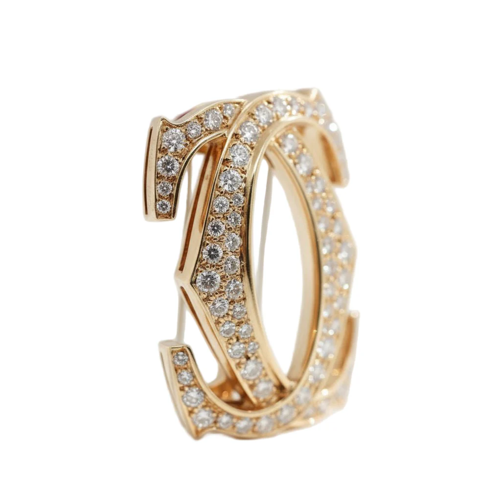 Cartier - Broche Vintage - Motif Double C - Or jaune et Diamants - Image 4