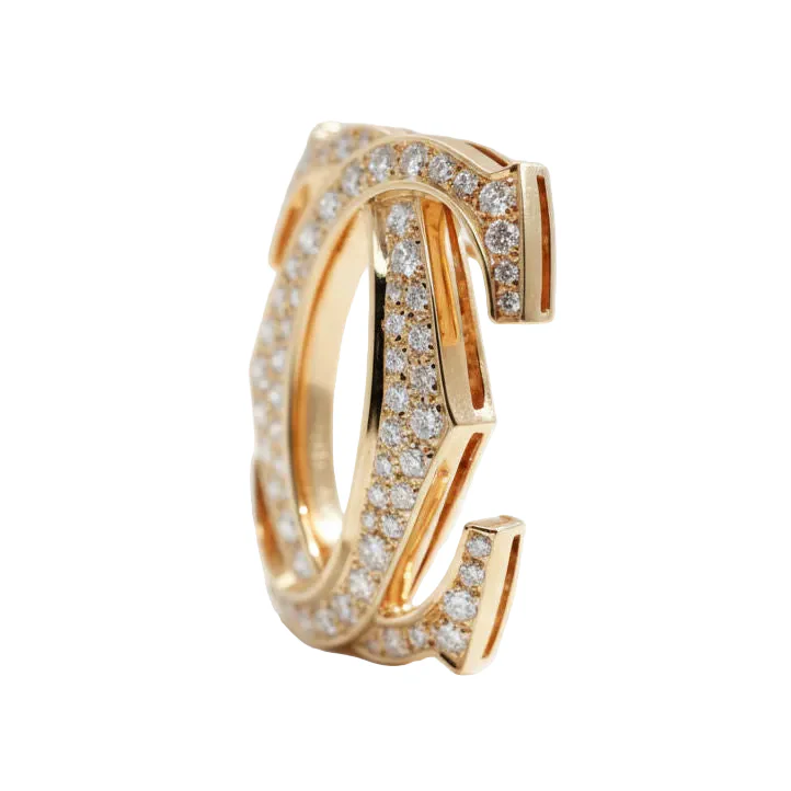 Cartier - Broche Vintage - Motif Double C - Or jaune et Diamants - Image 5