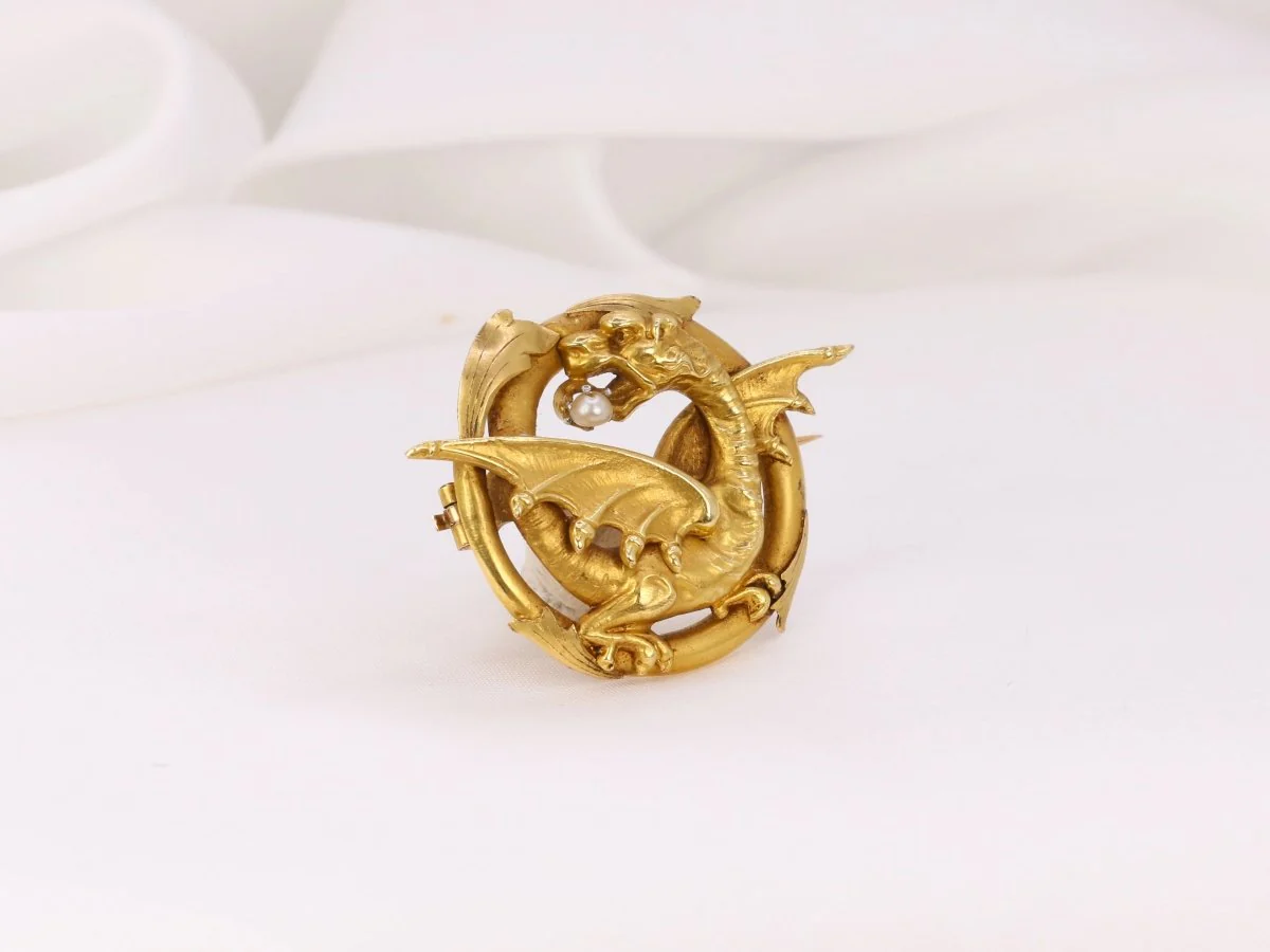 Broche ancienne chimère en or 18k et perle fine - fin du XIXe siècle - Image 3