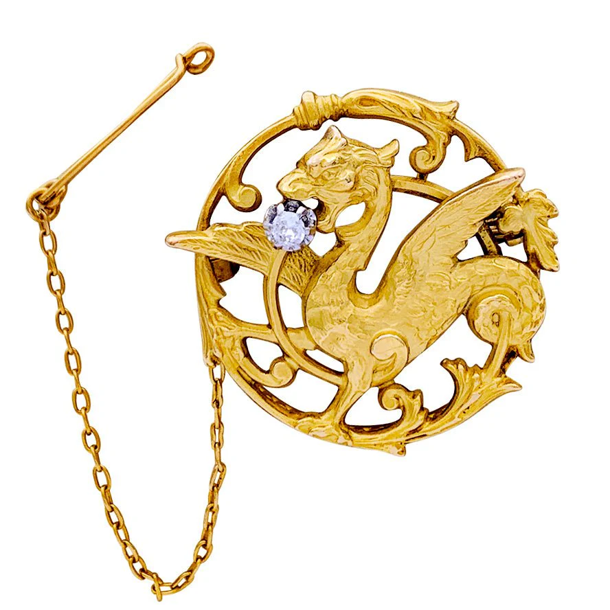 Broche "Chimère" or jaune et diamant.