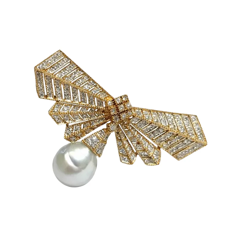 Broche Épingle en or jaune, perle et diamants - Image 3