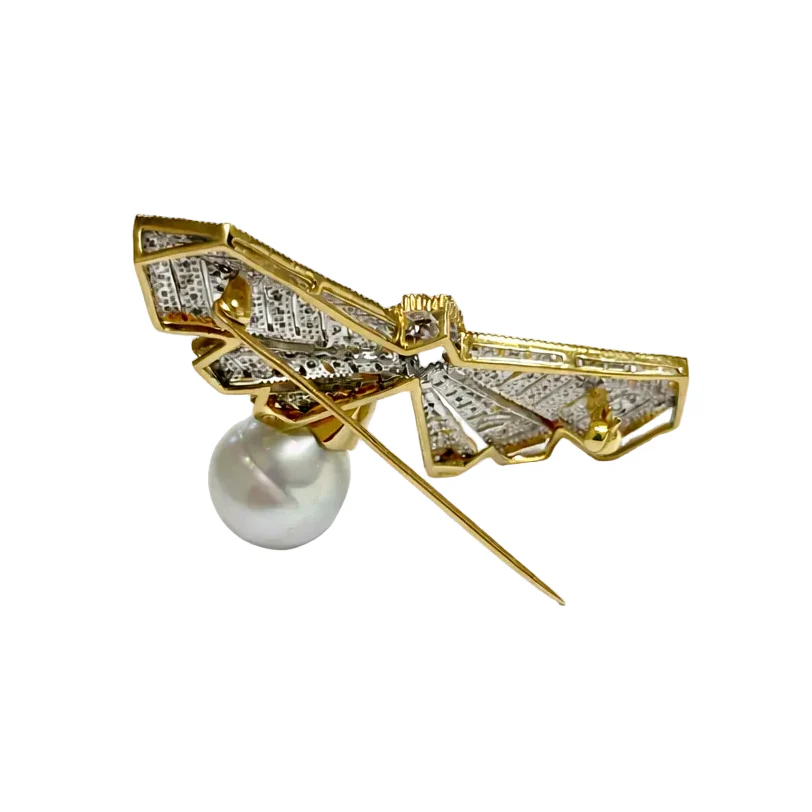 Broche Épingle en or jaune, perle et diamants - Image 4