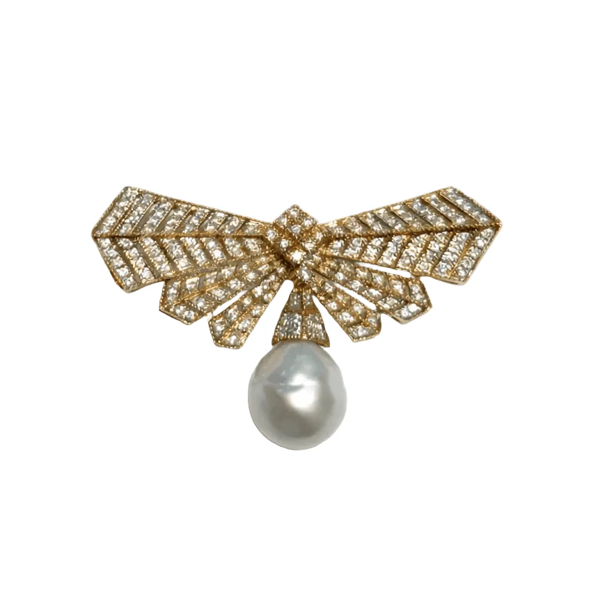Broche Épingle en or jaune, perle et diamants
