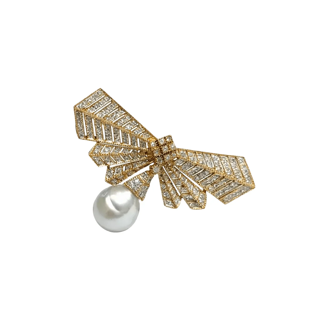 Broche Épingle en or jaune, perle et diamants - Image 3
