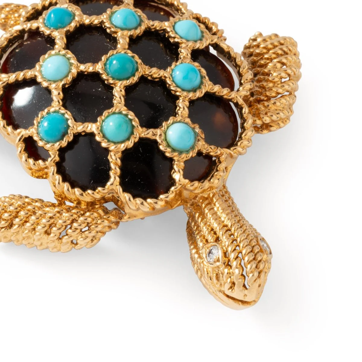 Broche Clip BOUCHERON Tortue en or jaune, turquoises et diamants - Image 3